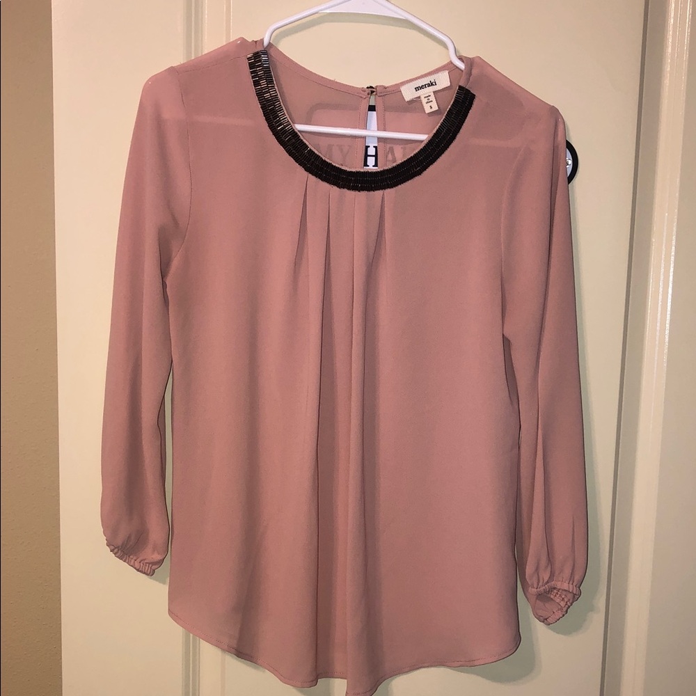 meraki Dusty Rose Beaded-Neck Blouse
